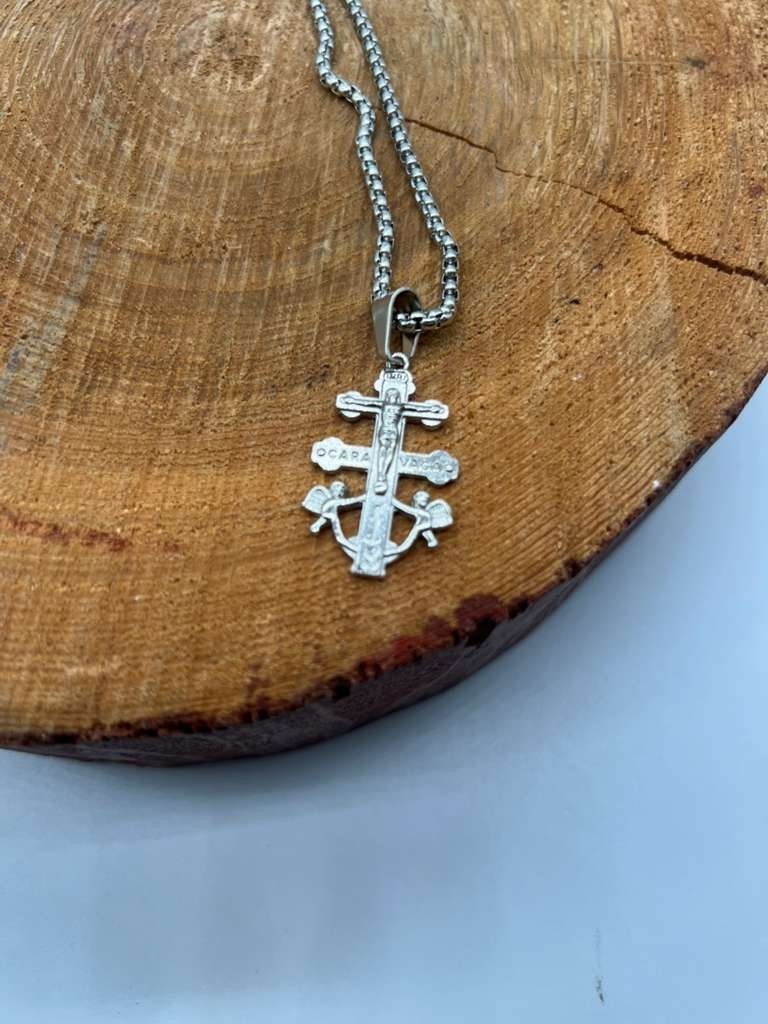 Silver Tone Anchor Cross Pendant Necklace Crucifix Saint Nautical Biker small