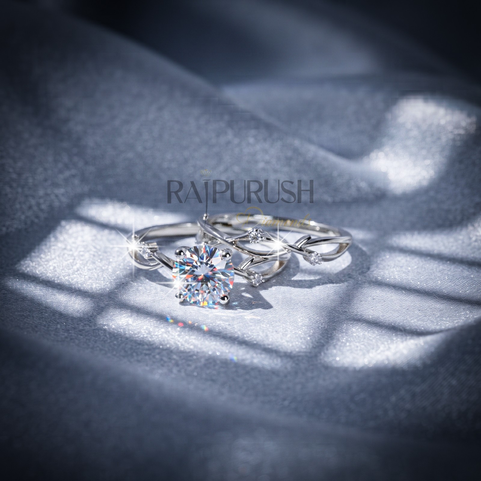 Round Moissanite Engagement Ring Set Nature-Inspired Vine Band Sterling Silver