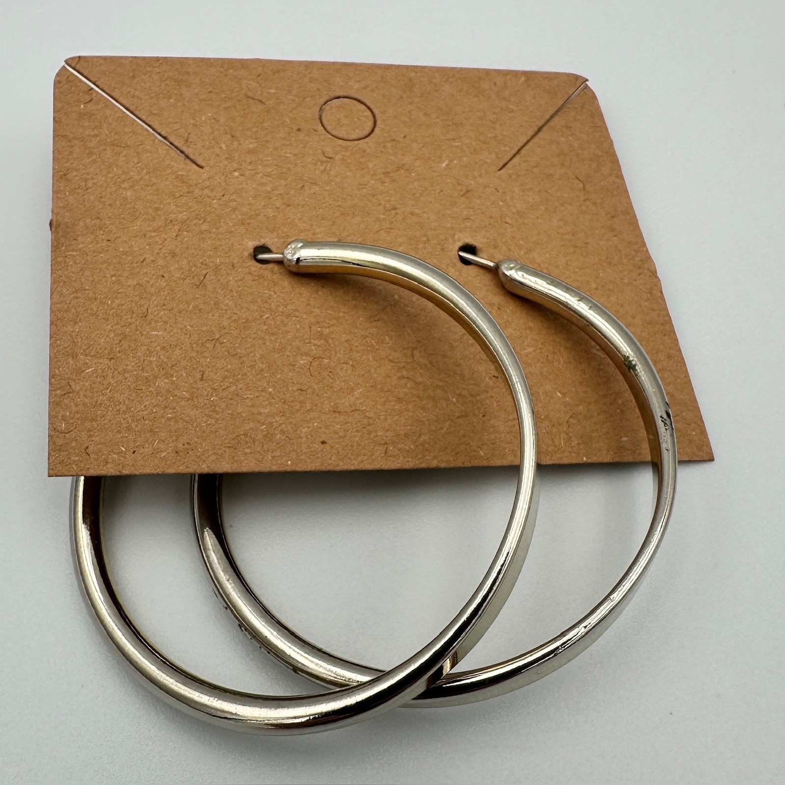 Silver Tone Tapered Hoop Earrings Latch Back 1.5 Inch Medium Hoops