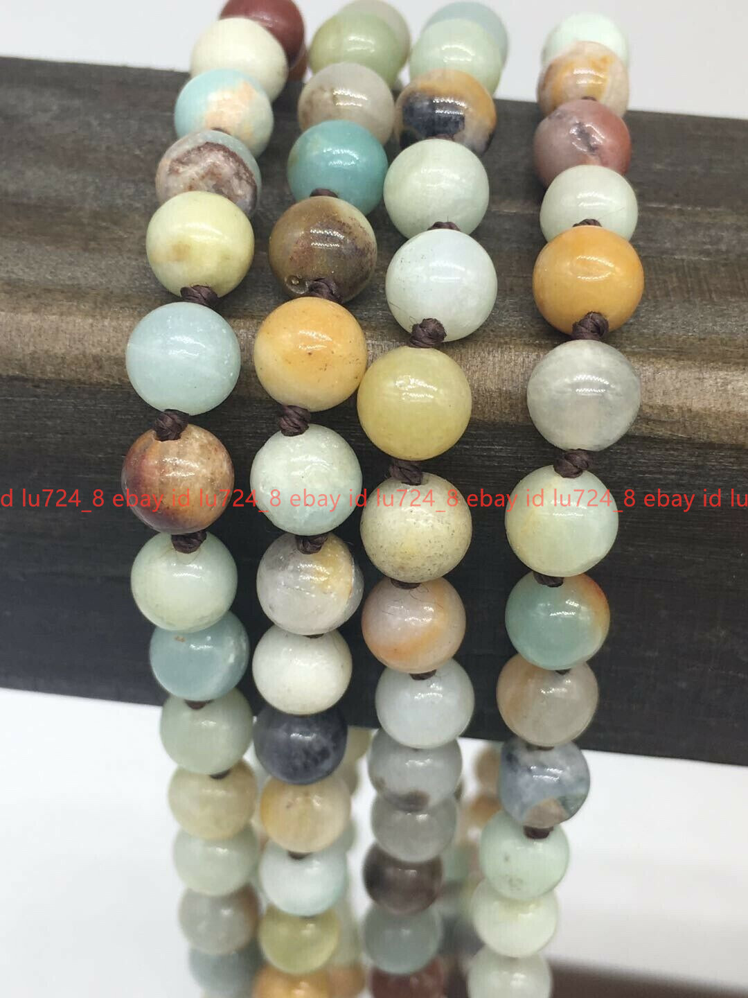 Long 18-100″ 8mm Natural Amazonite Gemstone Beads Handmade Knot Jewelry Necklace