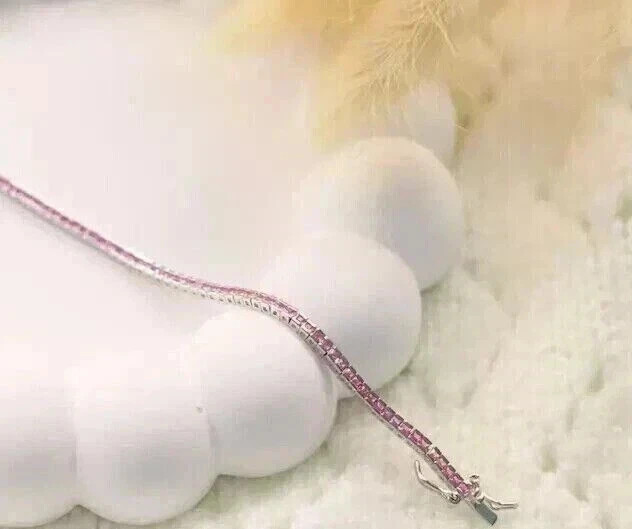 7Ct Princess Lab-Created Tourmaline Women Tennis Bracelet 14K White Gold Plated