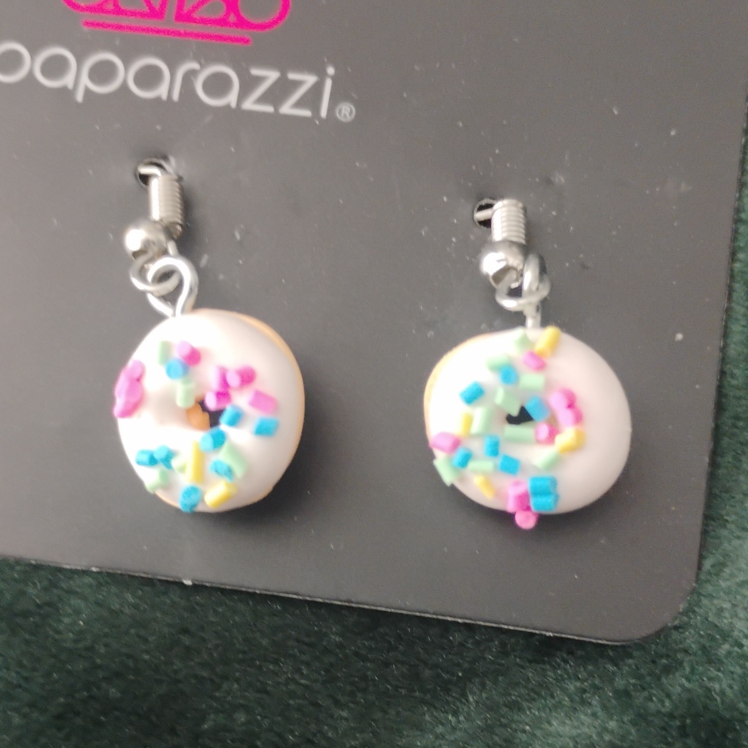 Paparazzi Donut Dangle Hook Earrings White Resin Multicolor Sprinkles No Stone