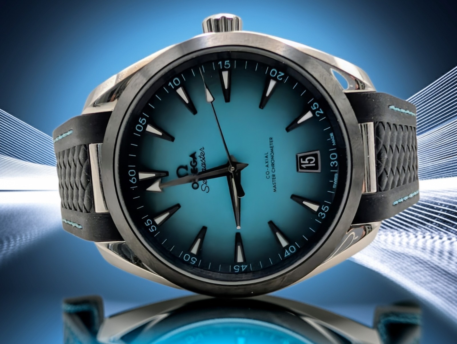 OMEGA Seamaster Aqua Terra 41mm Turquoise Black Steel Watch 220.32.41.21.03.001