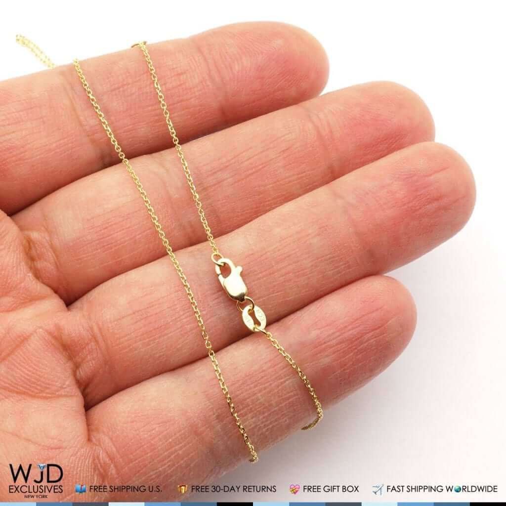 14K Solid Yellow Gold 1mm Diamond-Cut Cable Chain Necklace 16″-18″ Adjustable