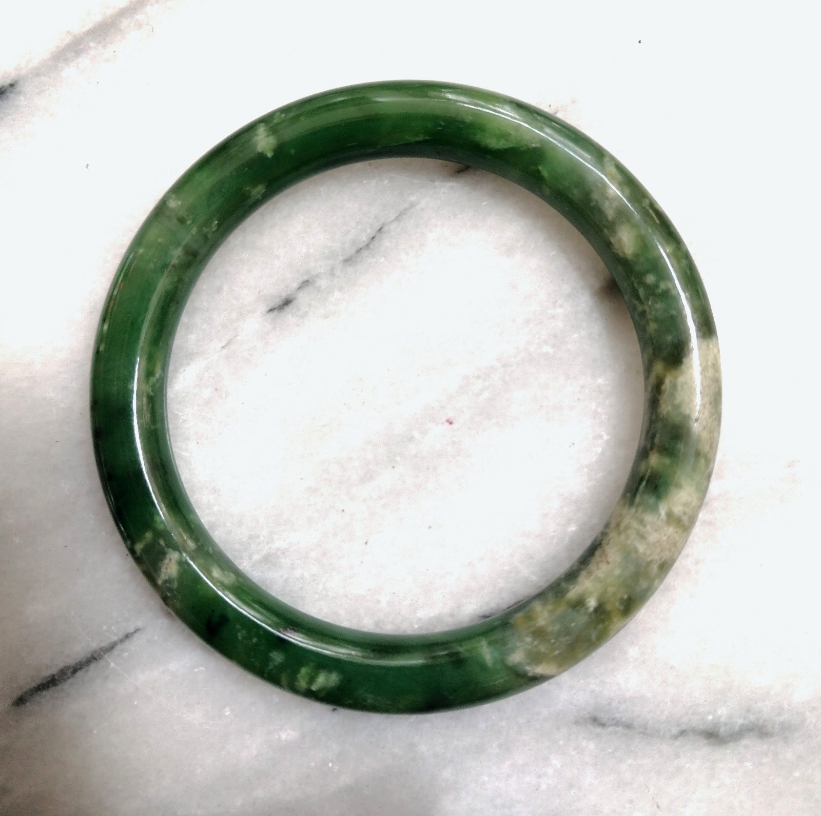 BEAUTIFUL ANTIQUE AUTHENTIC GREEN JADE RING BRACELET, CHINA, 1900.