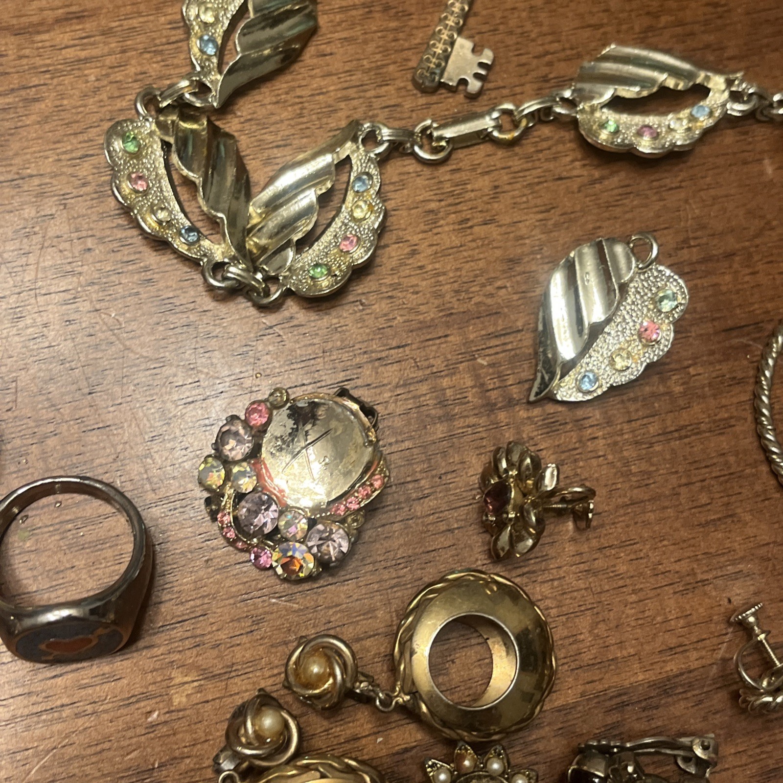 Vintage Estate Costume Jewelry LOT Timex CORO Watch & Earrings Melba Brass