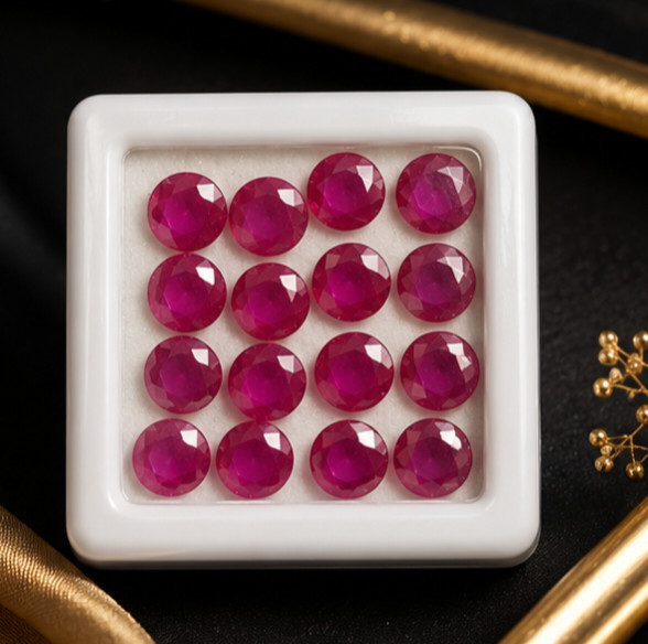 Natural Red Ruby 16 Pcs Round Shape 5×5 MM Certified Loose Gemstone Lots