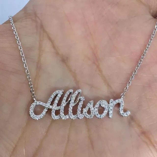 Custom Any Letter Pendant 1Ct Round Cut Simulated Diamond 14K White Gold Plated