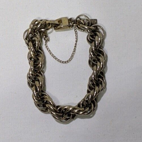 Vintage Signed Monet 7″ Gold Tone Heavy Chain Bracelet with Safety Chain Gift