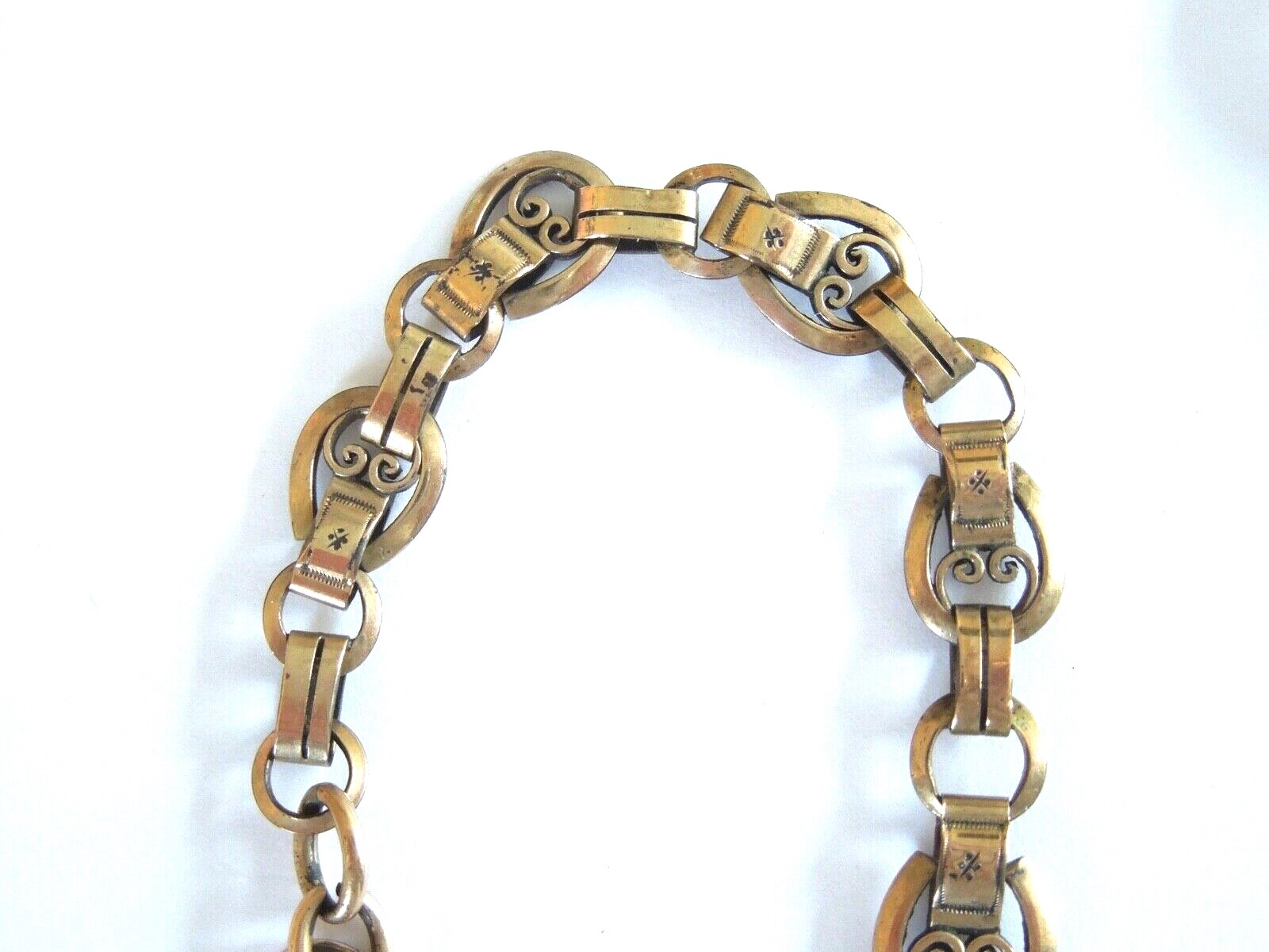 Old Gilded Hinge Watch Chain With Photo Medallion, Pendant 21.9 G/Approx. 28 Cm