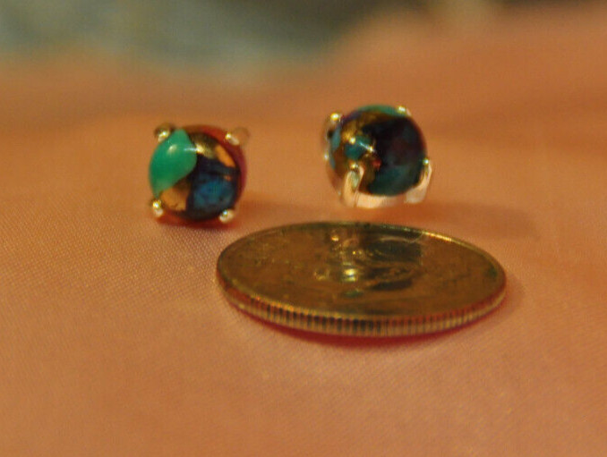 DALIHA COPPER TURQUOISE MULTI COLORED CABOCHON ROUND SHAPE 6MM STUDS