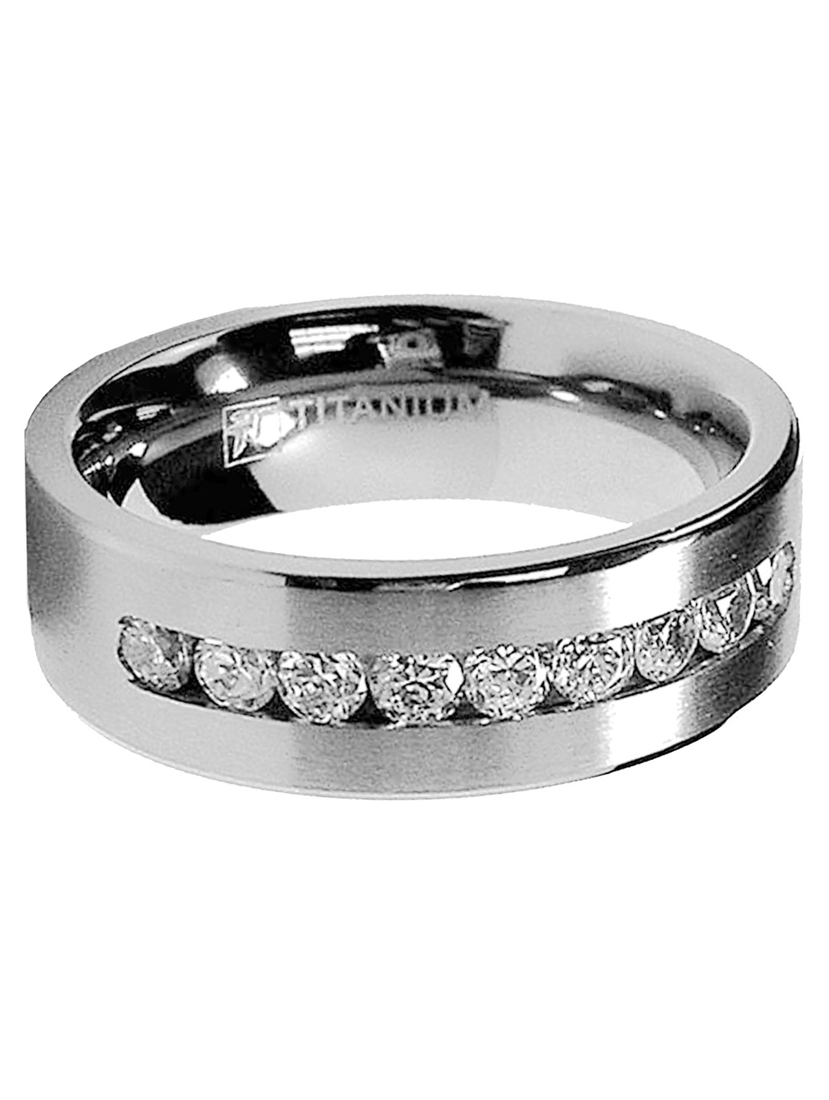 8 MM Men’s Titanium ring wedding band with 9 large Channel Set Cubic Zirconia