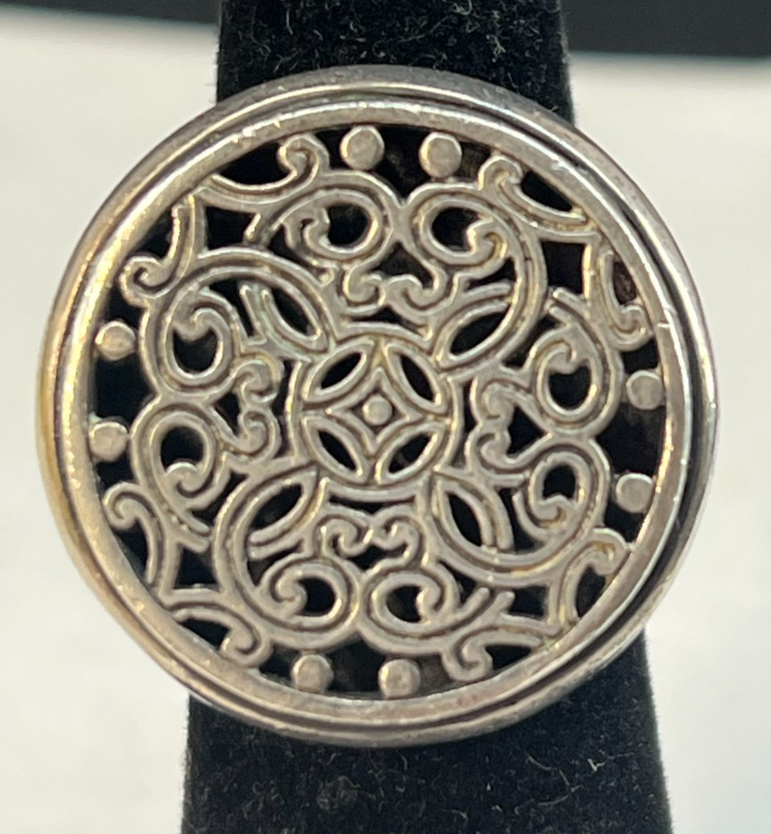 Brighton Sterling Silver 925 Large Filigree Button Ring Size 5 Ornate Swirls
