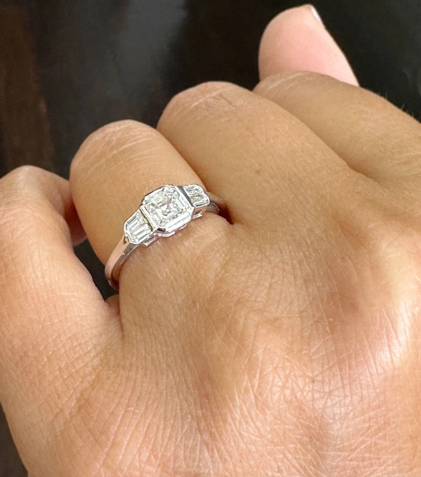 Certified Natural 1.40ct F/VS1 Asscher Diamond 14K White Gold Engagement Ring