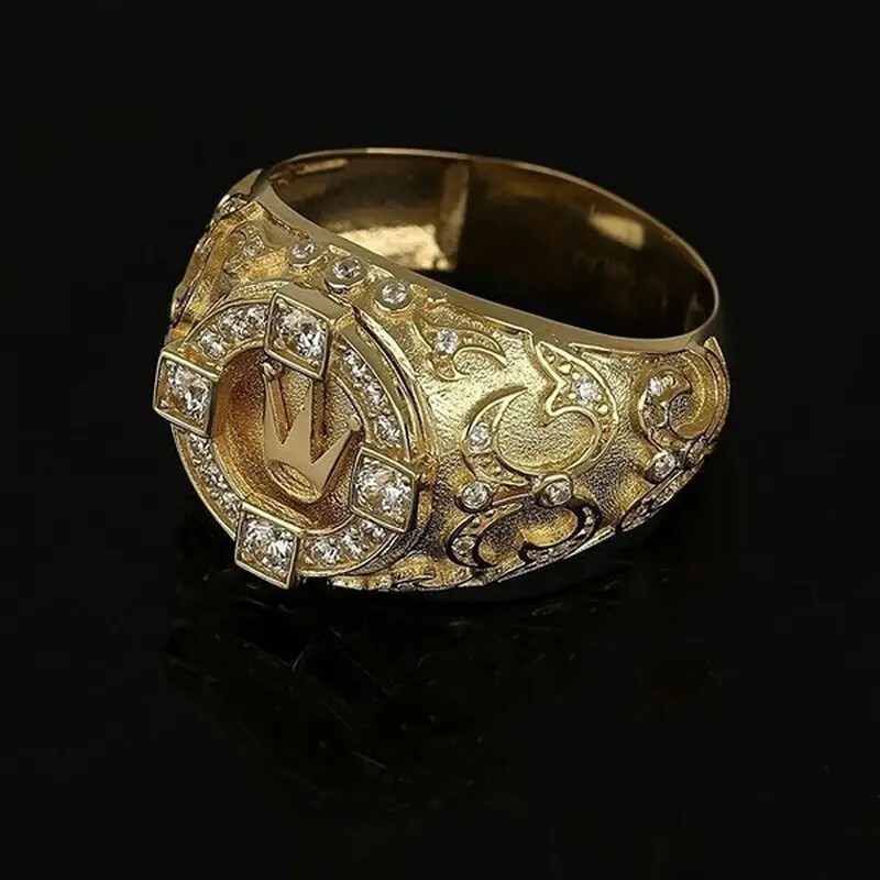 ROYAL KING CROWN CUBIC ZIRCONIA HIP HOP GOLD PLATED LUXURY PINKY RING SIZE 8~12