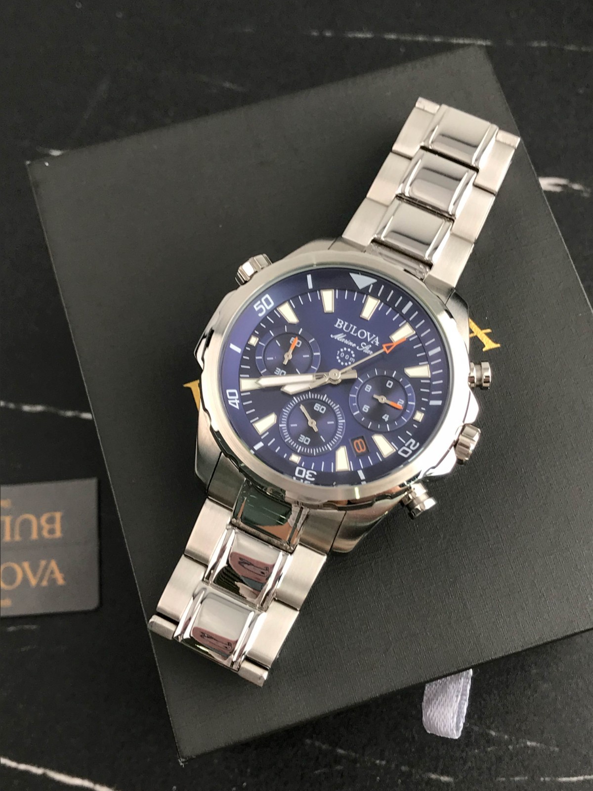Bulova Marine Star 96B256 Stainless Steel Chronograph Men’s Bule Dial Watch