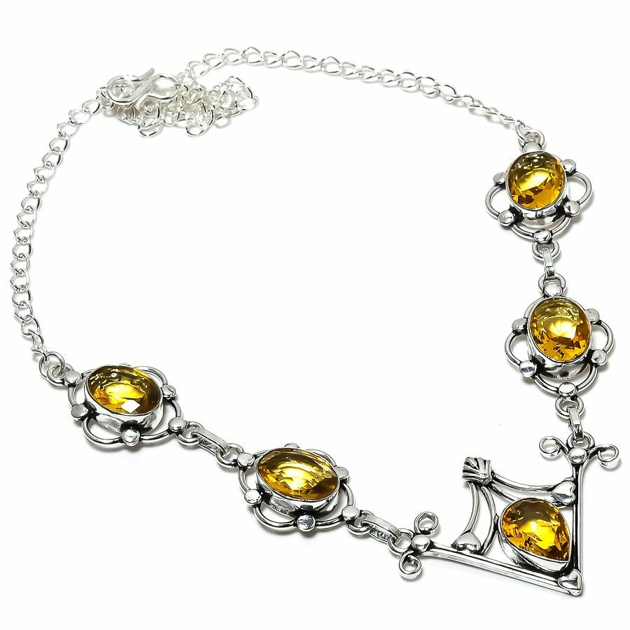Yellow Citrine Gemstone Handmade 925 Sterling Silver Jewelry Necklaces Sz 18″
