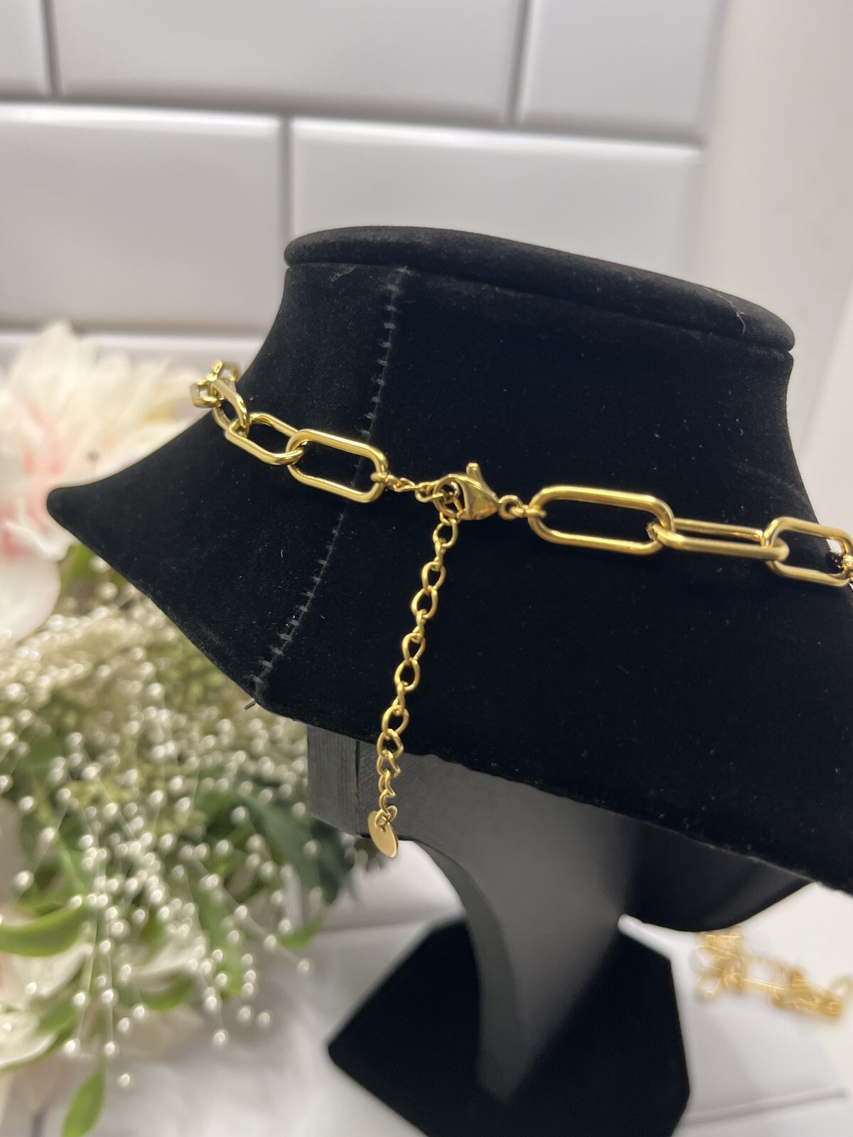 Women Girl Stailess Steel Gold tone Paper Clip Link Chain Necklase