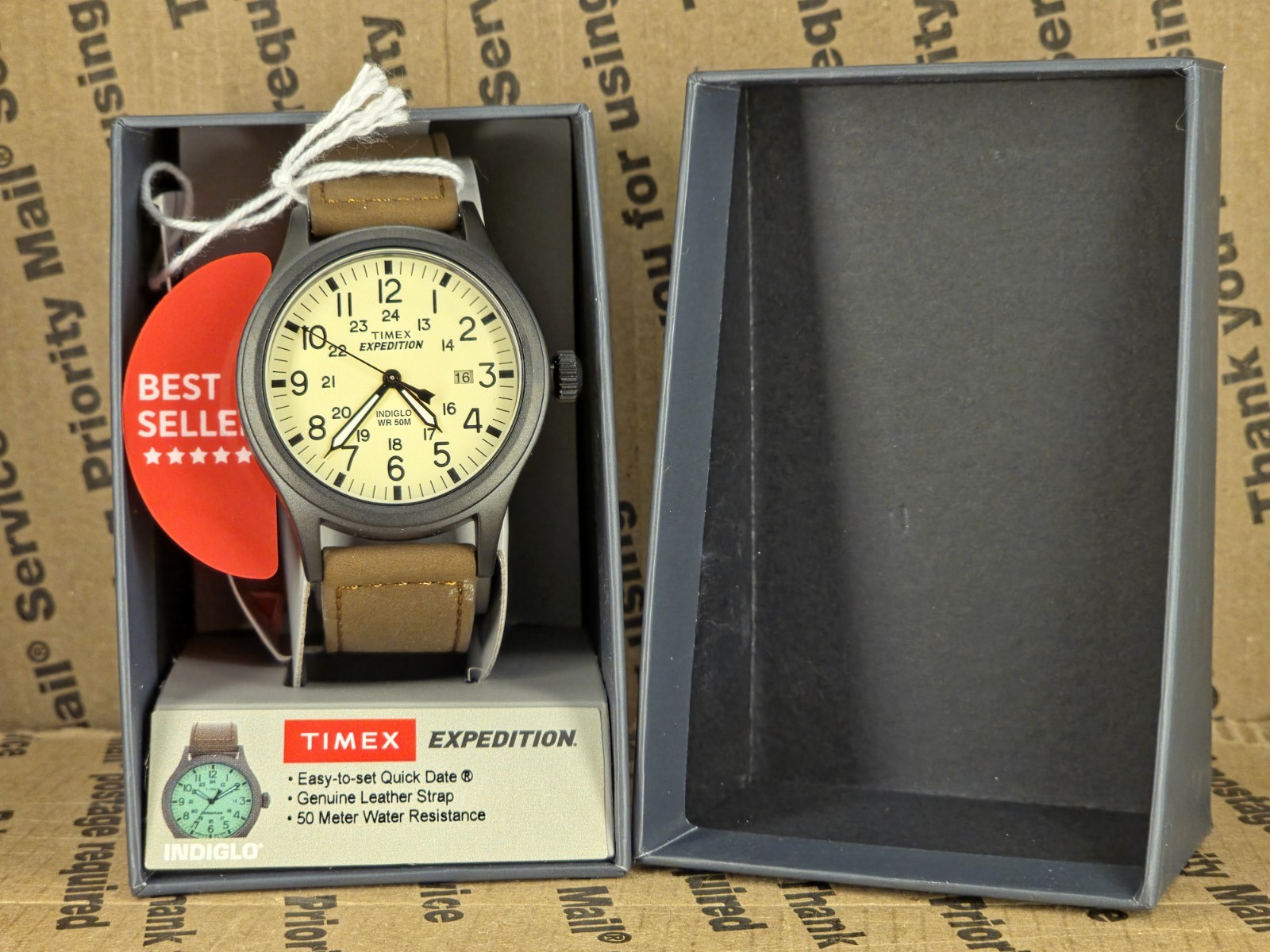 Timex Men’s T49963 Expedition Scout 40mm Leather Strap Watch