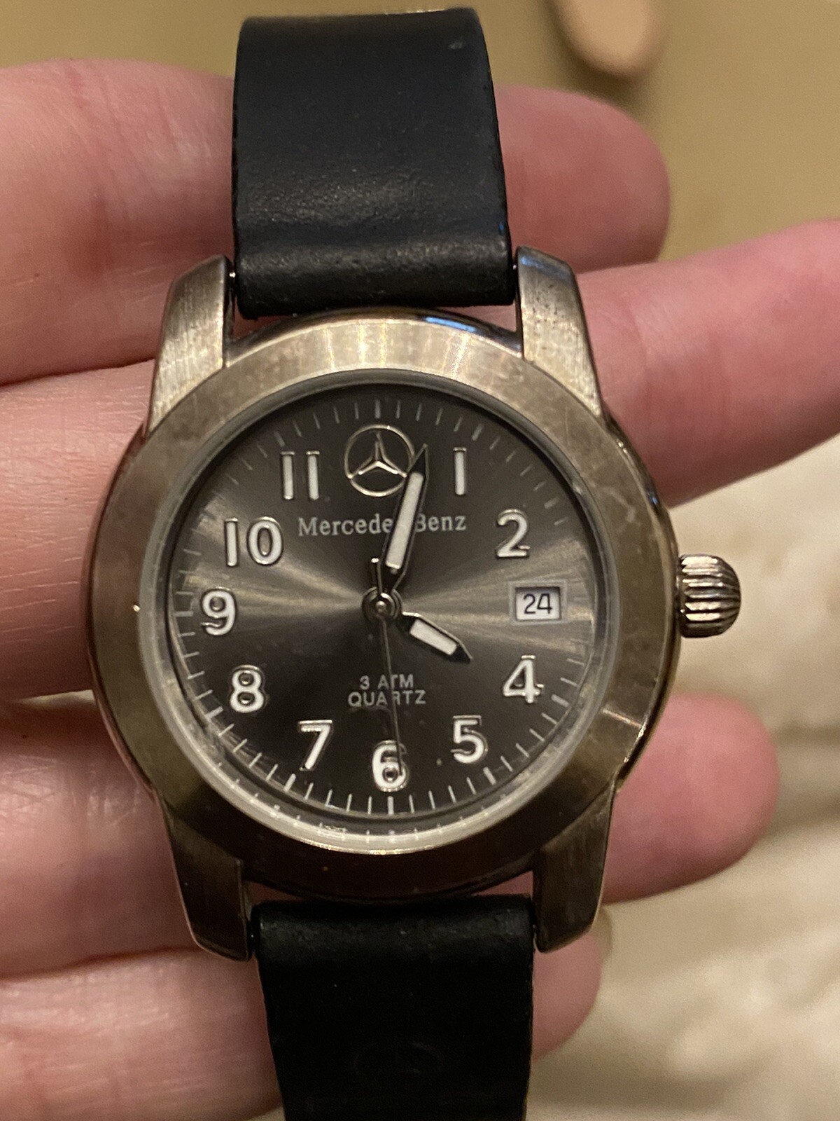 Women’s Classic Silver/Gray/Black Mercedes Benz-Water Resist-Quartz Watch.