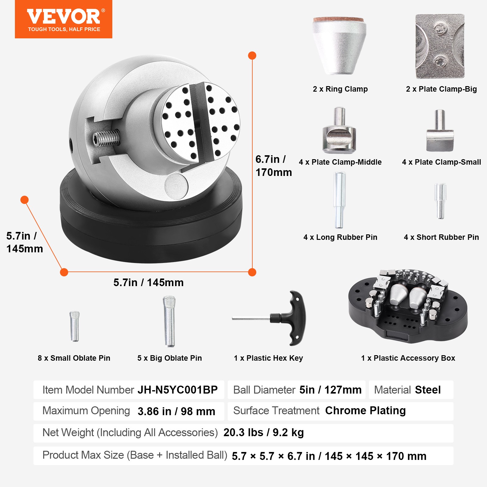 VEVOR Ball Vise 5″ Engraving Setting Tool 360° Rotation Engraving Block Vise