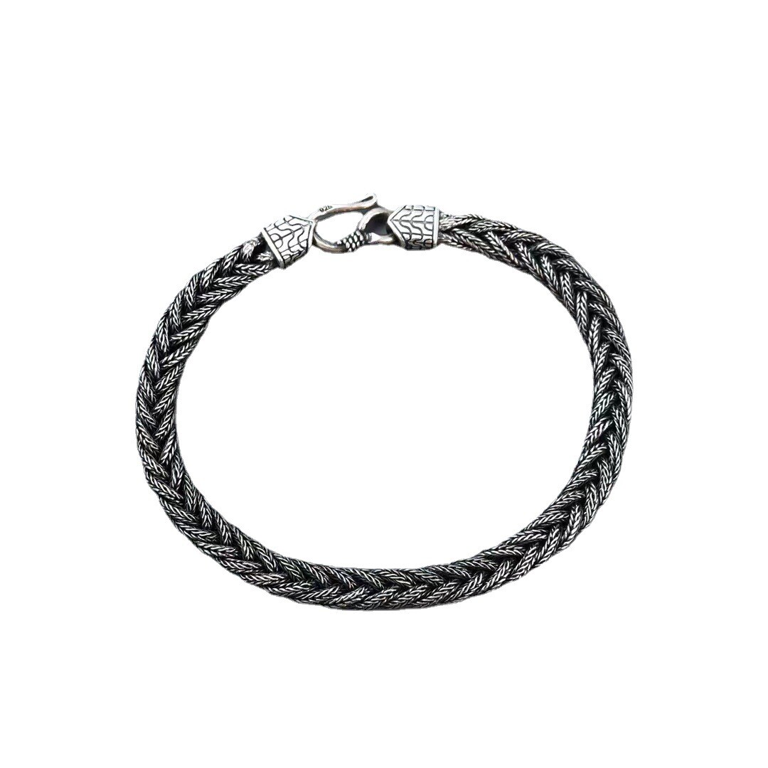 Real S925 Sterling Silver Man’s Women 6mm Fox Taill Twist Link Bracelet