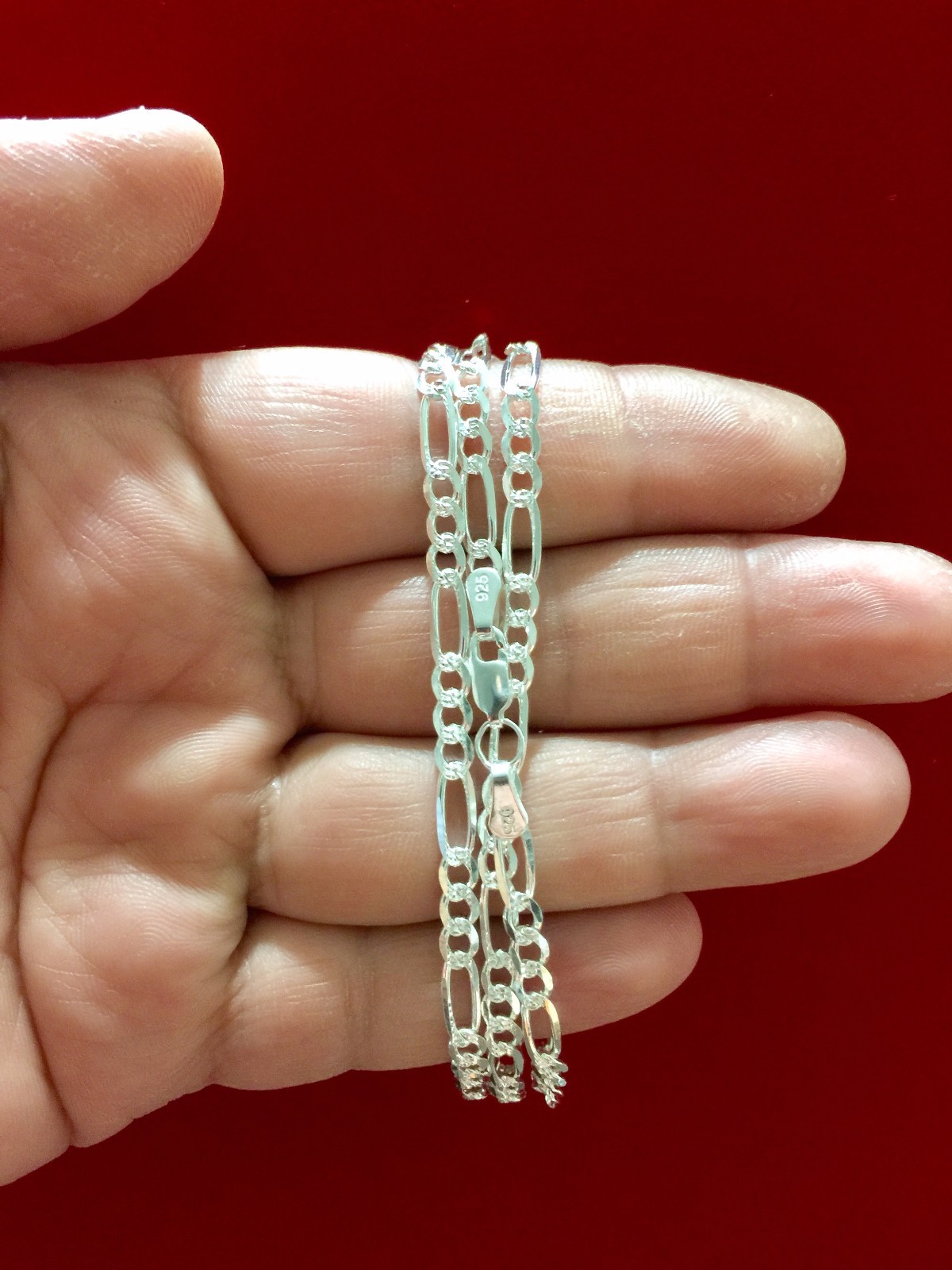 Sterling Silver .925 Solid Figaro Diamond cut 4mm(100) Chain 7.5″ to 24″ Inches
