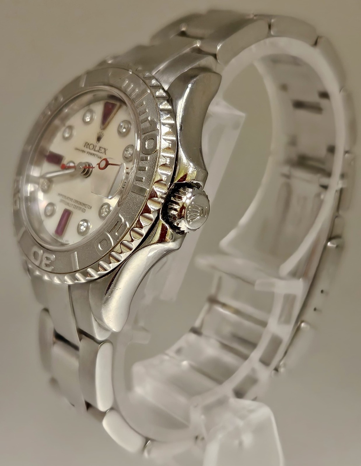 Rolex Yacht Master Lady Stainless Steel Watch Platinum Dial & Bezel 29mm 169622