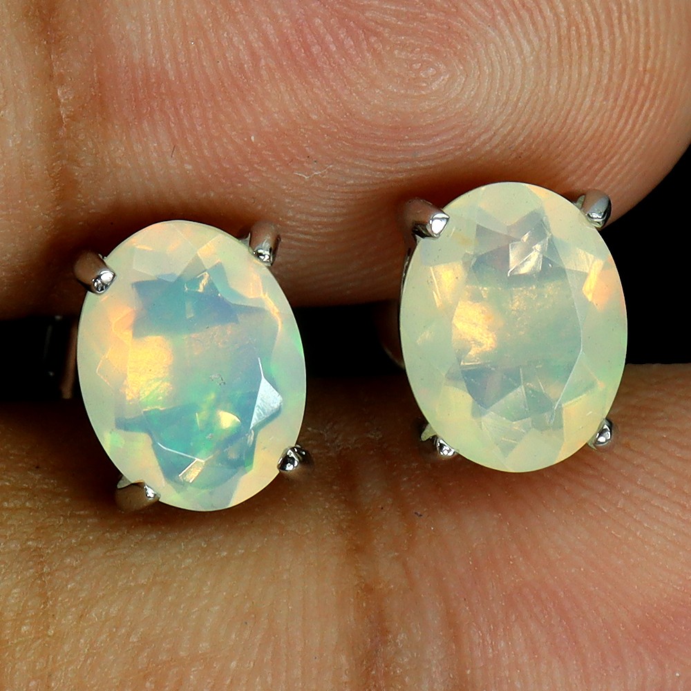 925 Sterling Silver Earrings Oval Fire Opal 9x7mm Natural Gemstone Jewelry