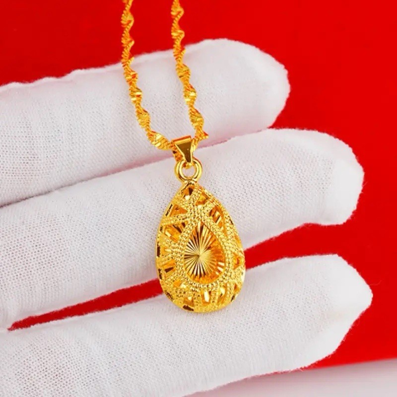 Gold Plated Teardrop Hollow Sunburst Pendant Necklace Elegant Minimalist