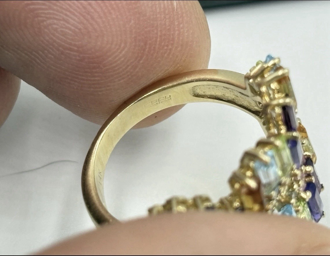 EFFY 14k Gold Multi Color Gemstone Diamond Cocktail Ring Band