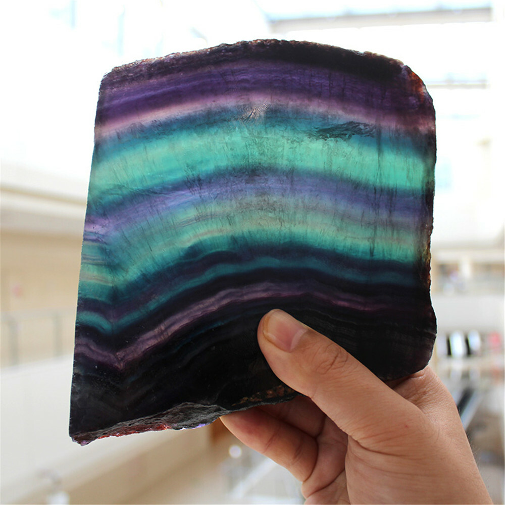 AAAA Natural Purple Fluorite Quartz Rainbow Crystal Slice Specimen Healing+Stand
