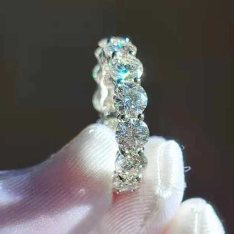5.50TCW Round Cut Moissanite Eternity Wedding Band Ring 14k White Gold Plated