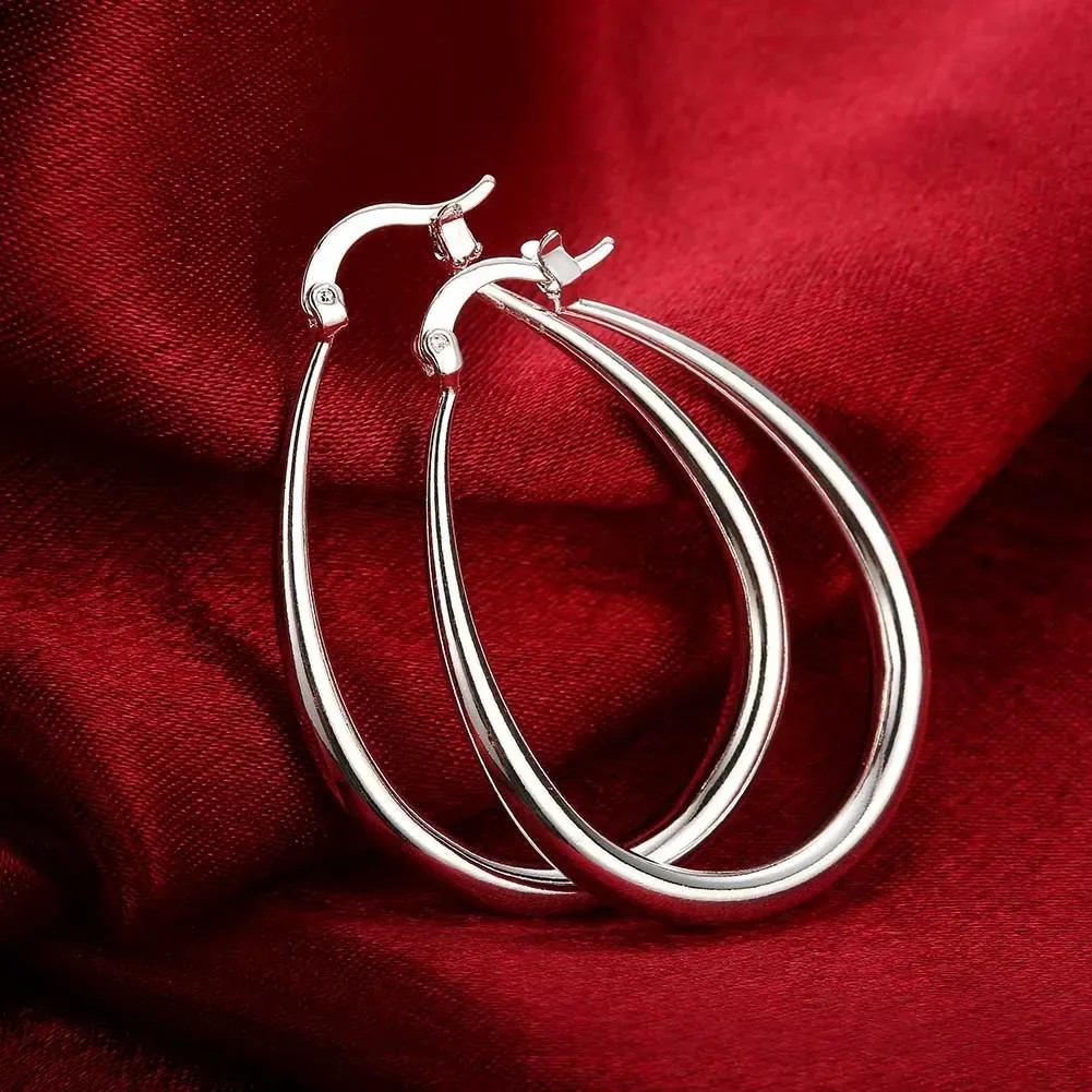 Womens 925 Sterling Silver Elegant Oval Shaped Extra Large Hoop Earrings