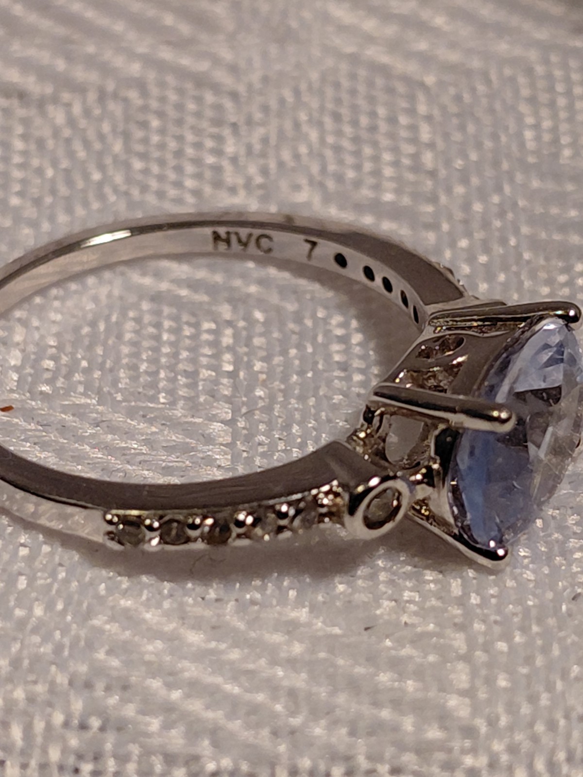 VTG NVC 925 Sterling Silver Light Blue Oval Topaz w/Clear CZ Accents Sz 7 USA