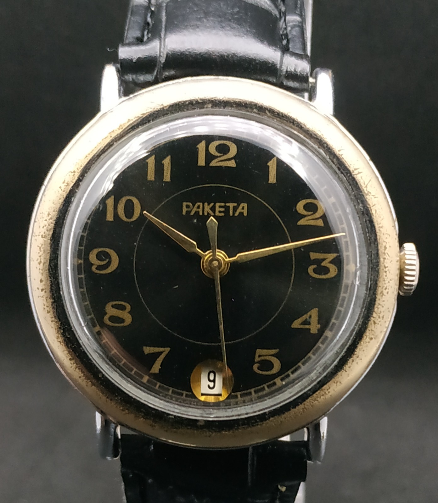 Men’s Dress Vintage USSR Watch Raketa Mechanical 2628.H Black Dial Retro Soviet