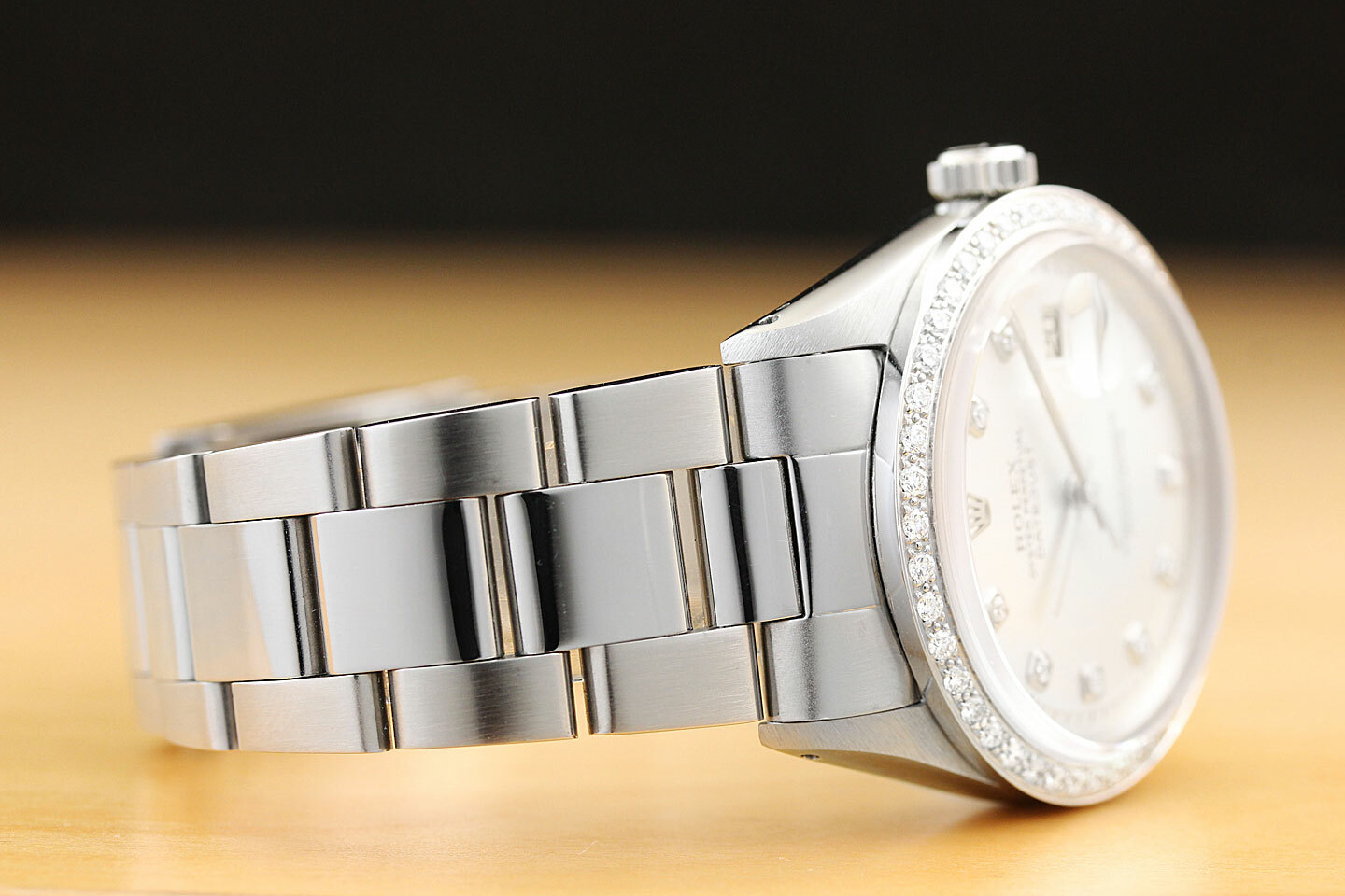 MENS ROLEX DATEJUST SILVER DIAL WATCH + 18K WHITE GOLD DIAMOND BEZEL