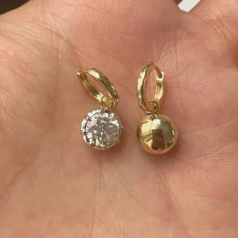 4 CT Round F-VS1 Lab Grown Diamond Women Drop Dangle Earrings 14K Yellow Gold