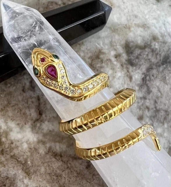 1Ct Pear Cut Lab-Created Ruby Women Unique Snake Ring 14k Yellow Gold Plated