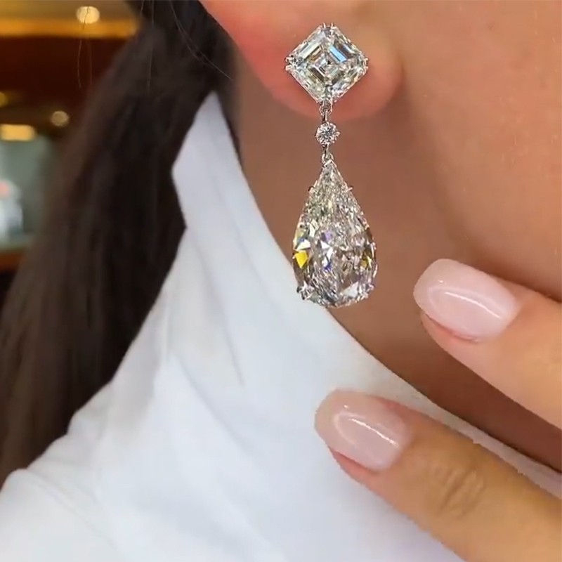 Dazzling Hoop Earrings 8Ct Pear Simulated Diamond 14K White Gold Plated