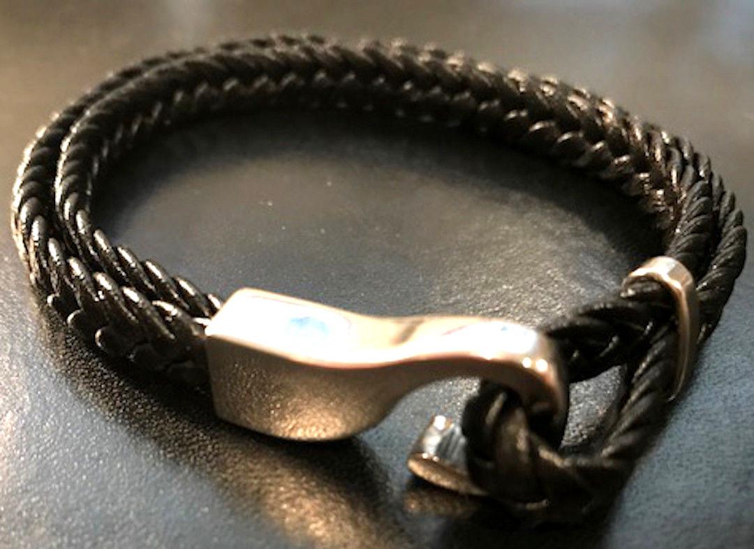 New Men’s Black Braided Band With Stainless Silver Hook Closure 9” L x 1/2” W
