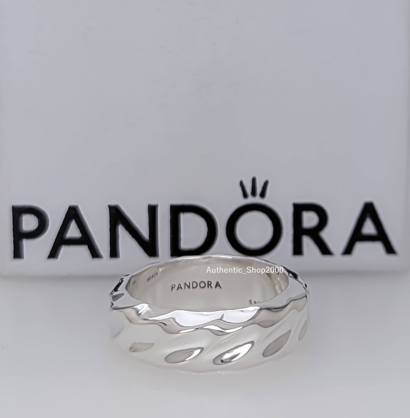 New 100% Authentic PANDORA Essence 925 Ale Wavy Rippled Wide Band Ring 193886C00