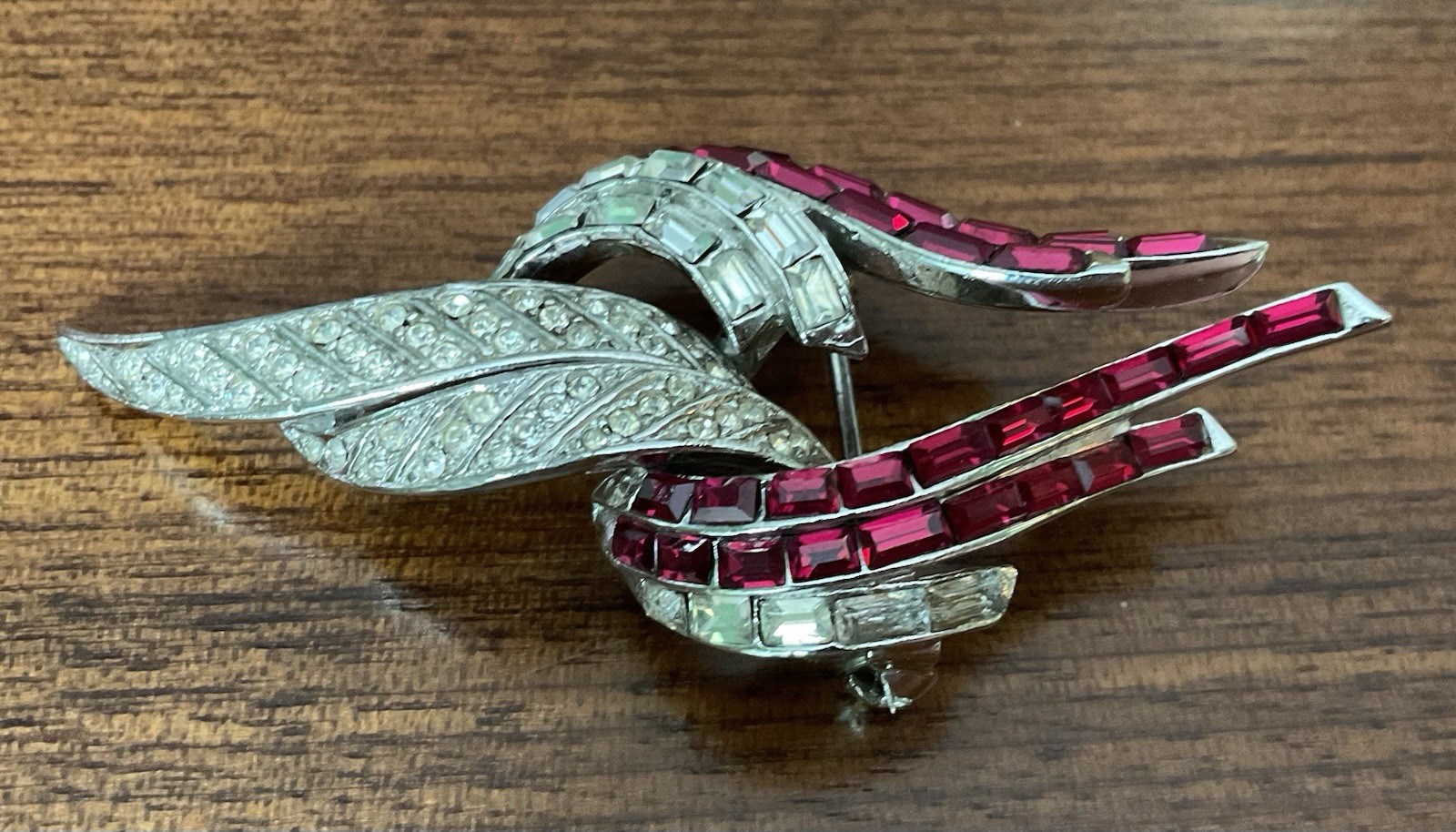 Vintage Boucher? Channel Set Ruby Glass Stones Rhinestone Brooch