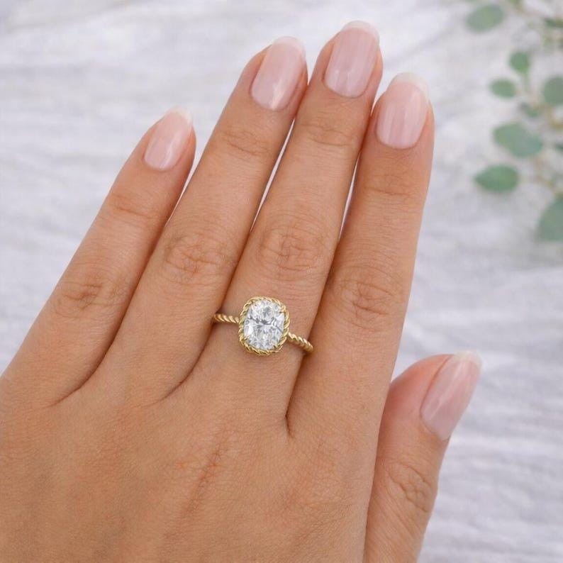 1.50 CTW Elongated Cushion Cut Moissanite Antique Solitaire Engagement Ring VVS1