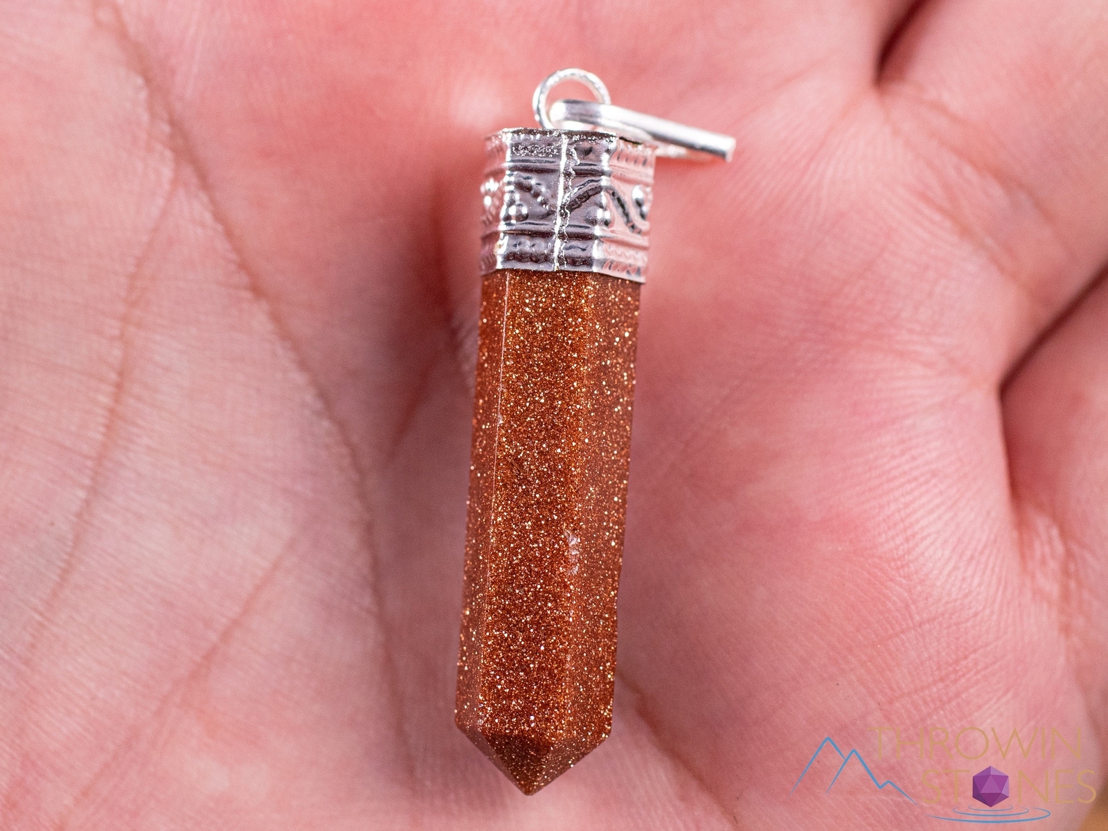 GOLDSTONE Crystal Point Pendant – Pendulum, Handmade Jewelry, Gift, E1925