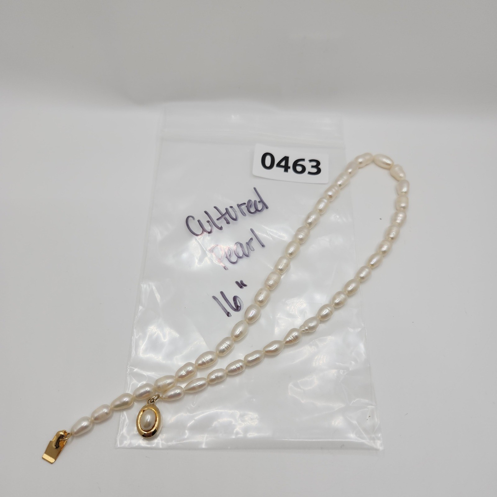 Vintage Cultured Pearl Necklace 16 Inch Rice Pearl Gold Tone Box Clasp White