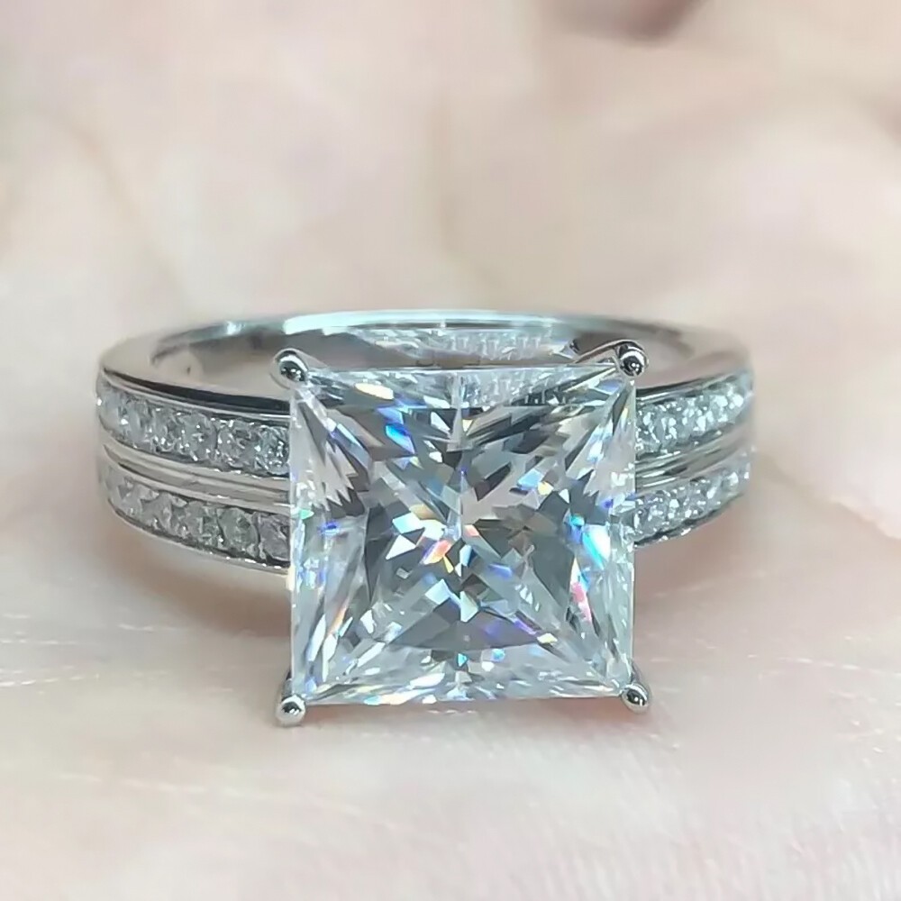 4.90 Ct EGL Certified White Princess Cut Diamond Ring 925 Sterling Silver