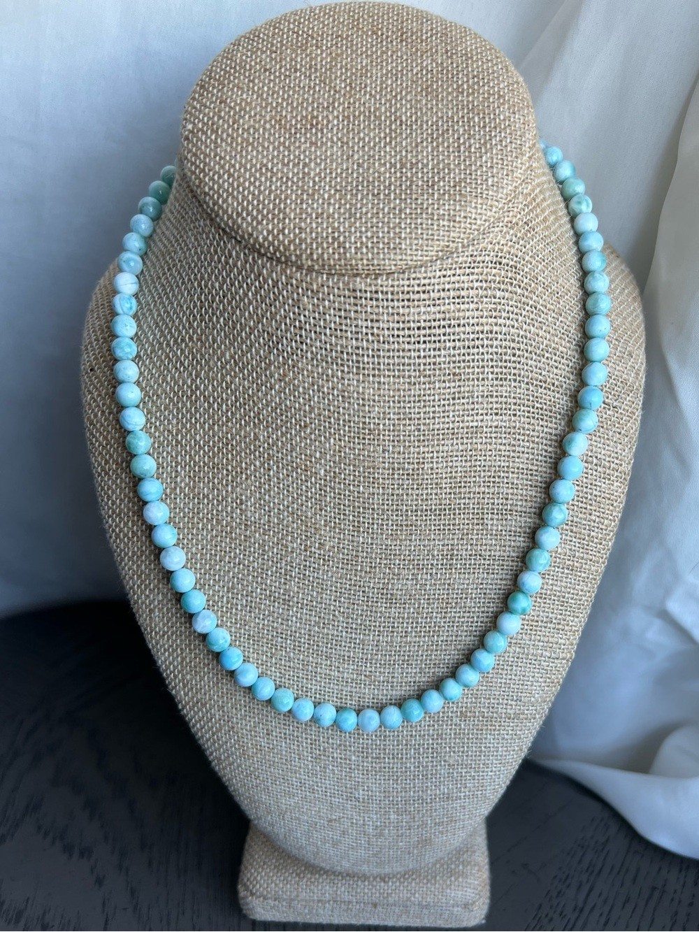 Larimar necklace 6mm SIZE 18’ with S925 clasp ( Adjustable)