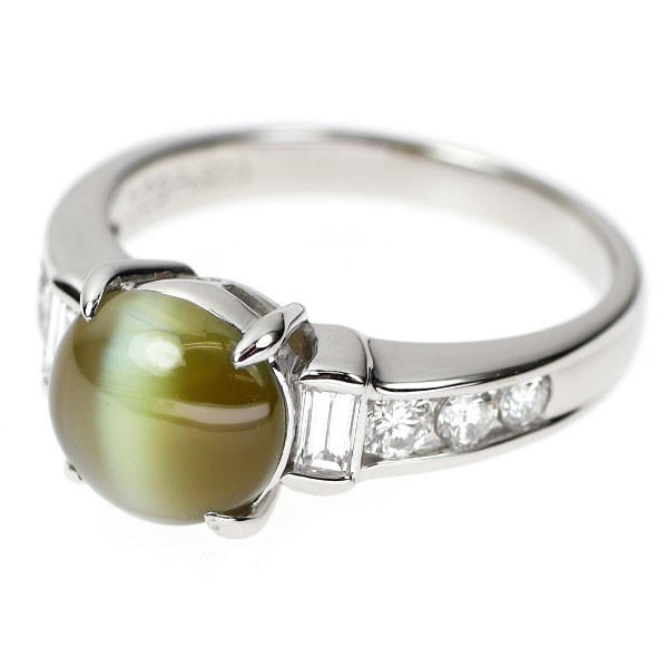 Pt900 Chrysoberyl Cat’s Eye Diamond Ring 3.29ct D0.58ct – Auth free shipping fro