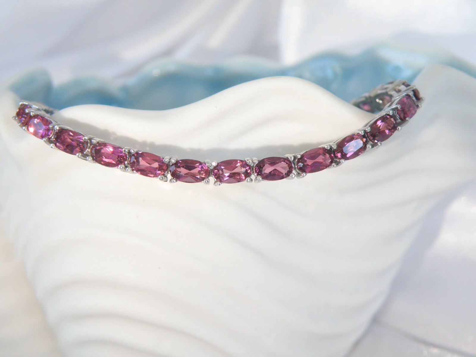 Sterling Silver 925 Rhodolite Pink Garnet Tennis Bracelet 8″